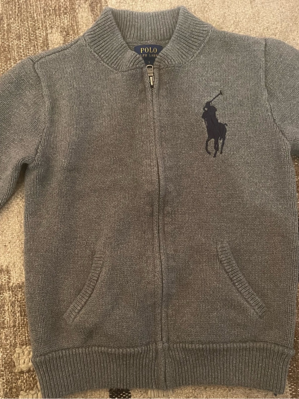 Polo by Ralph Lauren Kids Gray Full-Zip Knit Jacket with Navy Pony